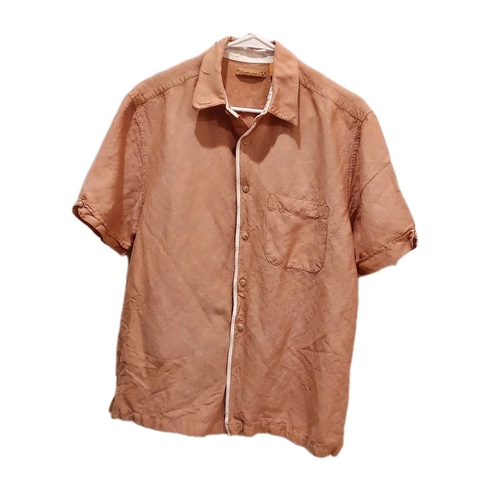 Havanera Co Shirt Mens Medium Amber Button Up Cuban Guayabera Linen‎ Blend